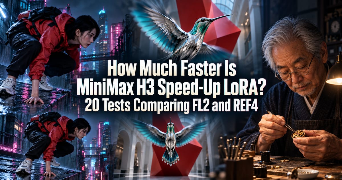 MiniMax H3の高速化LoRA、実際どれくらい速くなる？ FL2とREF4で20本比較してみた